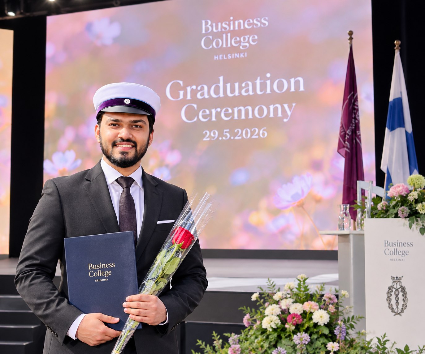 Md Arafat Hossain at the Business College Helsinki graduation ceremony on 29 May 2026